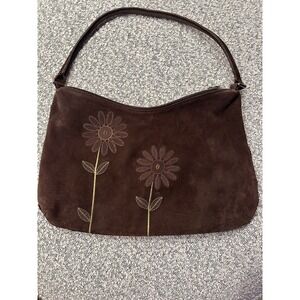 Beautiful Berge Womens Shoulder Bag Brown Leather Floral Embroidered